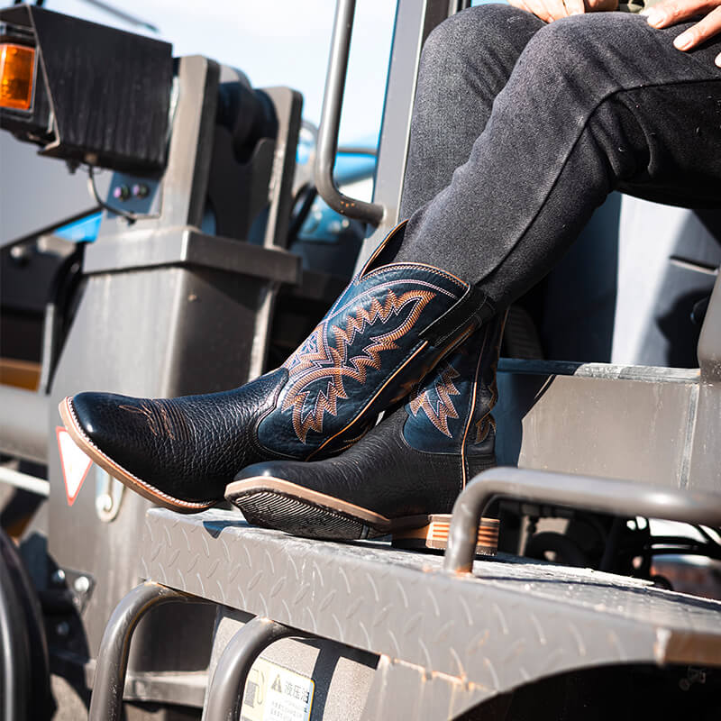 High Quality Mens Black Cowboy Boots Square Toe