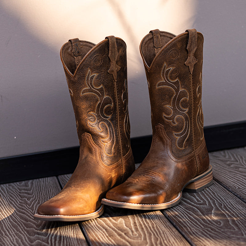 Coffee Brown Women's Cowboy Boots - Stylish Embroidered Roughstock Square Toe