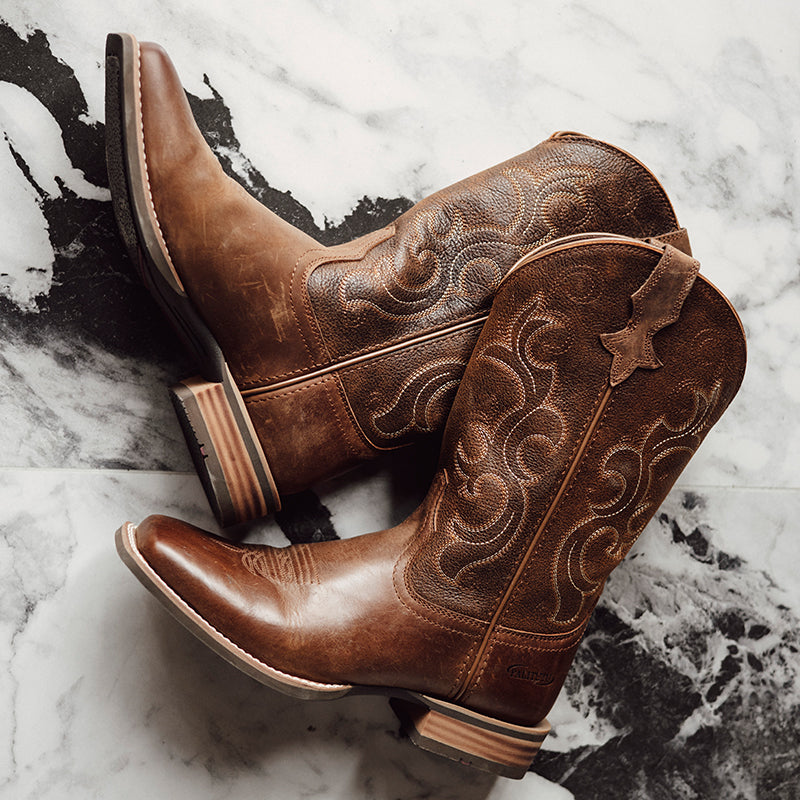 Coffee Brown Women's Cowboy Boots - Stylish Embroidered Roughstock Square Toe