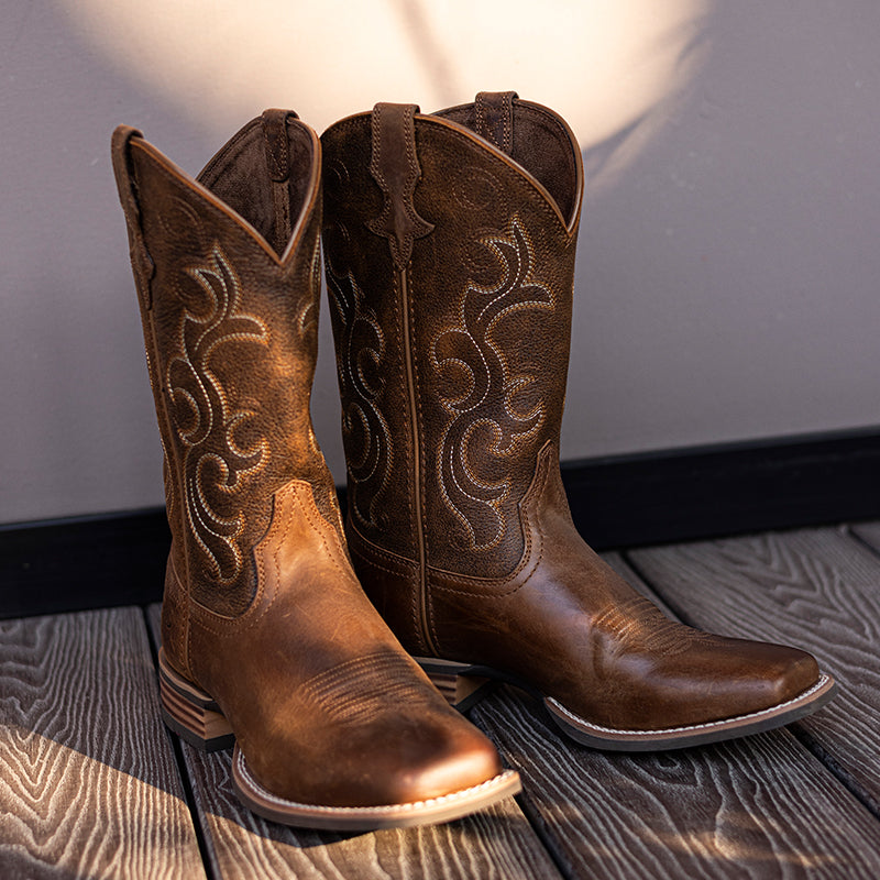 Coffee Brown Women's Cowboy Boots - Stylish Embroidered Roughstock Square Toe
