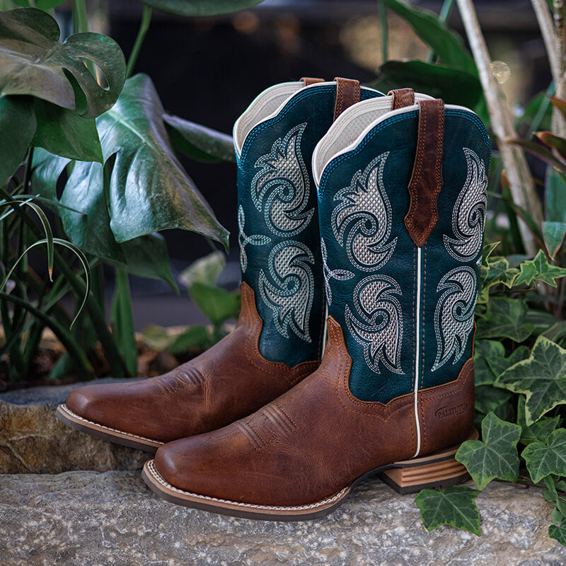 Women’s Western Mid Calf Cowboy Boots Embroidered Full Cowhide Leather