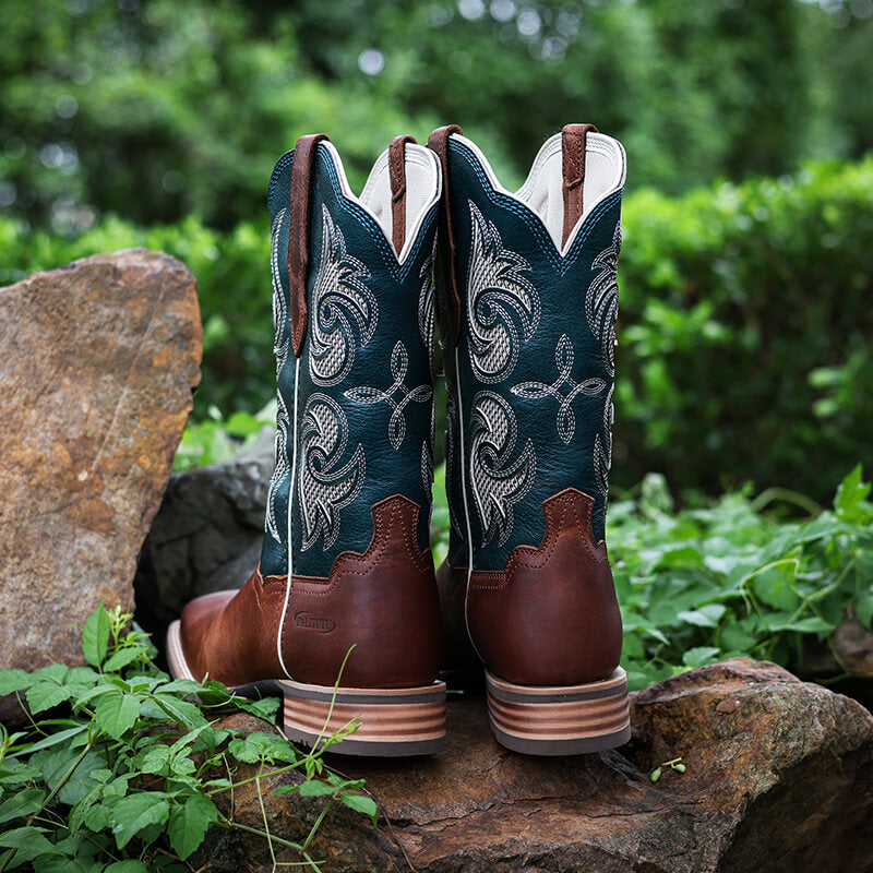 Women’s Western Mid Calf Cowboy Boots Embroidered Full Cowhide Leather