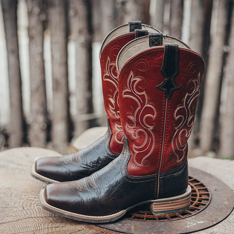 Women’s Square Toe Embroidered Cowboy Boots Wine Red Comfortable Western Boots