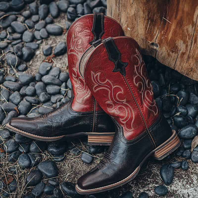 Women’s Square Toe Embroidered Cowboy Boots Wine Red Comfortable Western Boots