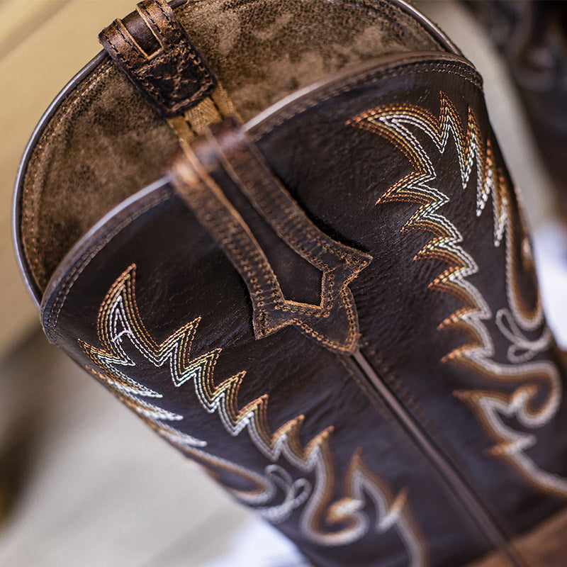 Breathable Women's Square Toe Mid Calf Cowboy Boots with Embroidery