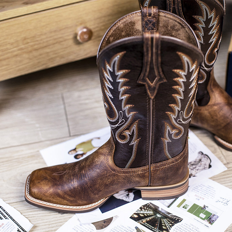 Breathable Women's Square Toe Mid Calf Cowboy Boots with Embroidery