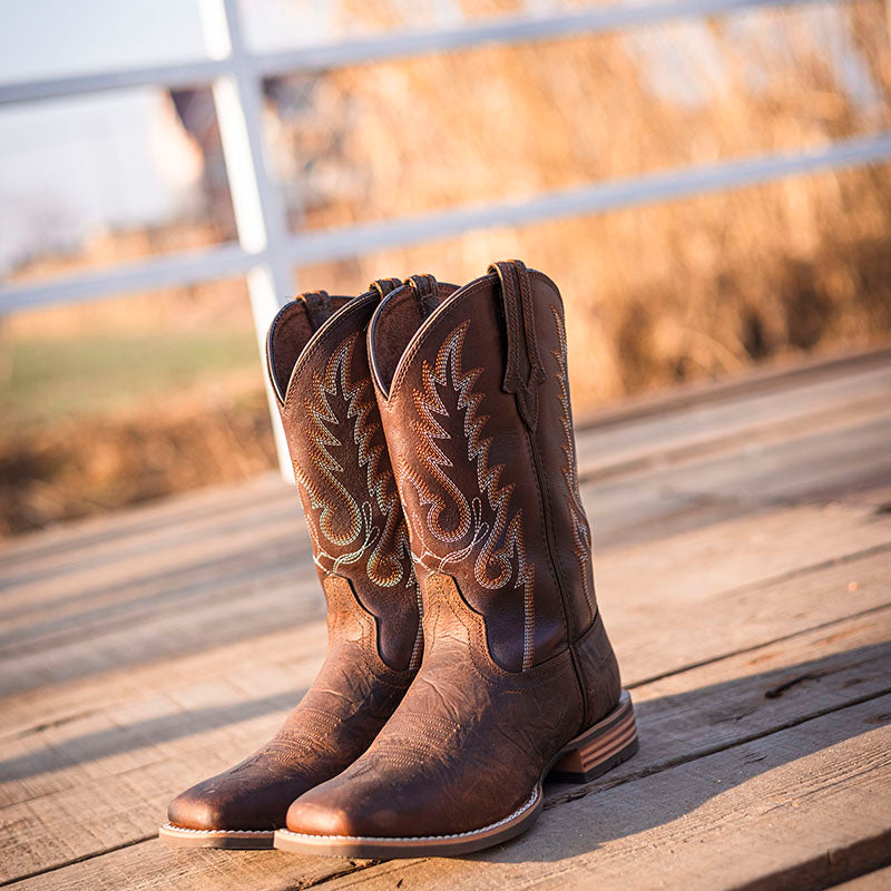 Breathable Women's Square Toe Mid Calf Cowboy Boots with Embroidery