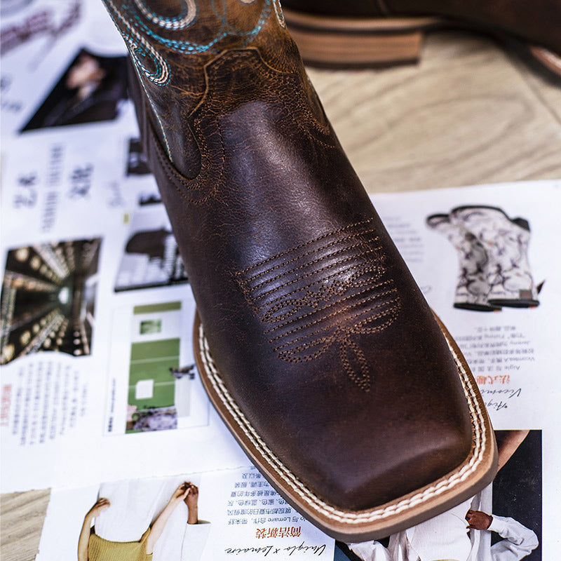 Classic Coffee Brown Sheepskin Western Cowboy Boots For Women