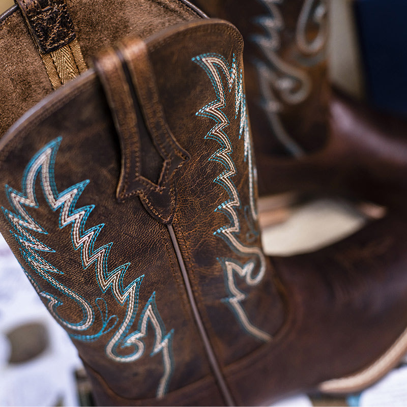 Classic Coffee Brown Sheepskin Western Cowboy Boots For Women