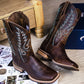 Classic Coffee Brown Sheepskin Western Cowboy Boots For Women