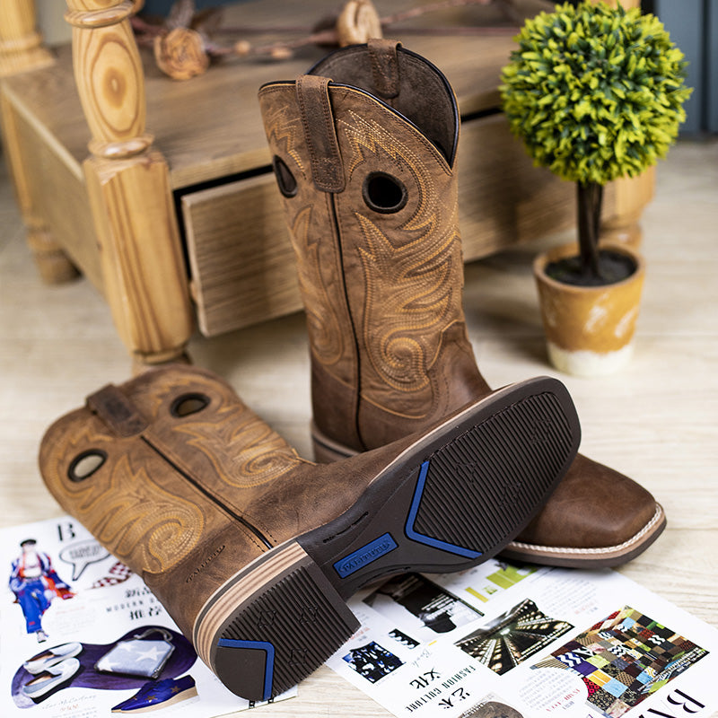 Comfortable Durable Men’s Western Cowboy Boots in Dark Brown Cowhide