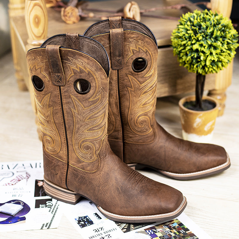 Comfortable Durable Men’s Western Cowboy Boots in Dark Brown Cowhide