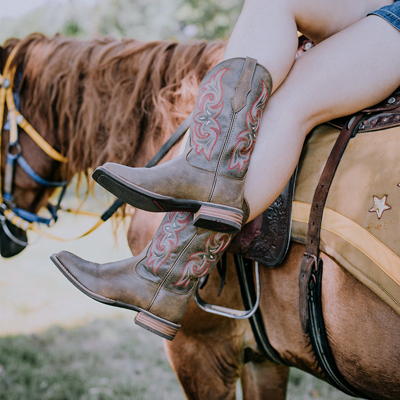 Comfortable Wide Calf Women’s Cowboy Boots in Camel