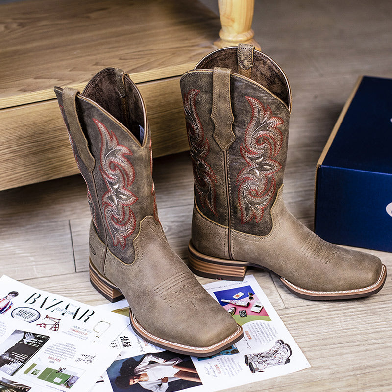 Comfortable Wide Calf Women’s Cowboy Boots in Camel