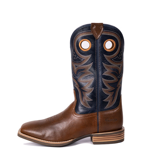 Cowboy Boots For Men Classic Embroidered Pull On Boots Dark Brown