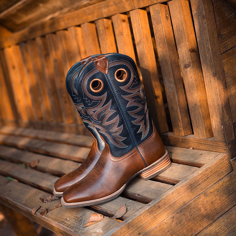Cowboy Boots For Men Classic Embroidered Pull On Boots Dark Brown