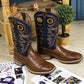 Cowboy Boots For Men Classic Embroidered Pull On Boots Dark Brown