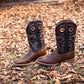 Cowboy Boots For Men Classic Embroidered Pull On Boots Dark Brown