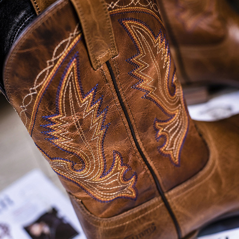 Embroidered Square Toe Western Cowboy Boots For Men