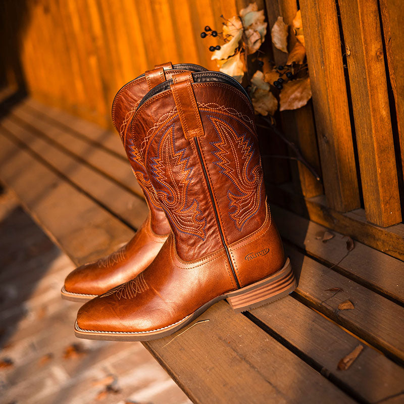 Embroidered Square Toe Western Cowboy Boots For Men
