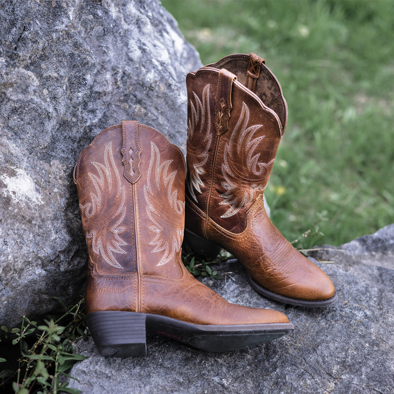 Embroidered Western Cowgirl Boots Mid Calf Pointed Toe Chunky Heel Pull-On Boots