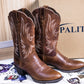 Embroidered Western Cowgirl Boots Mid Calf Pointed Toe Chunky Heel Pull-On Boots