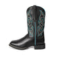 High Quality Black Sheepskin Cowgirl Boots Square Toe