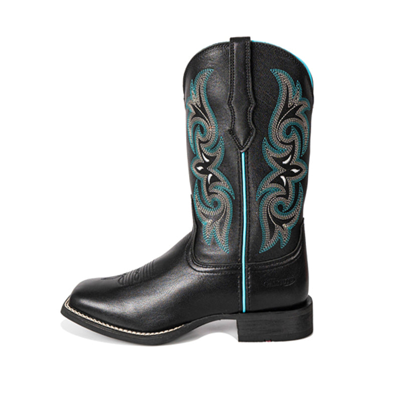 High Quality Black Sheepskin Cowgirl Boots Square Toe