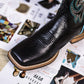 High Quality Black Sheepskin Cowgirl Boots Square Toe