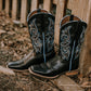 High Quality Black Sheepskin Cowgirl Boots Square Toe