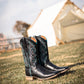 High Quality Black Sheepskin Cowgirl Boots Square Toe