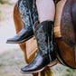 High Quality Black Sheepskin Cowgirl Boots Square Toe