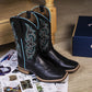 High Quality Black Sheepskin Cowgirl Boots Square Toe