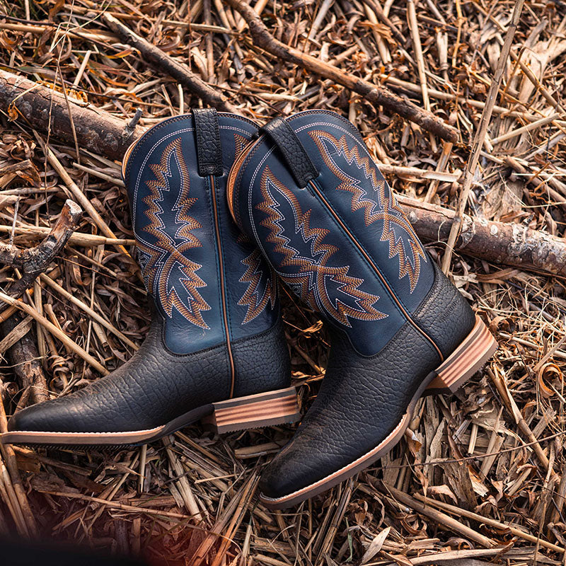 High Quality Mens Black Cowboy Boots Square Toe