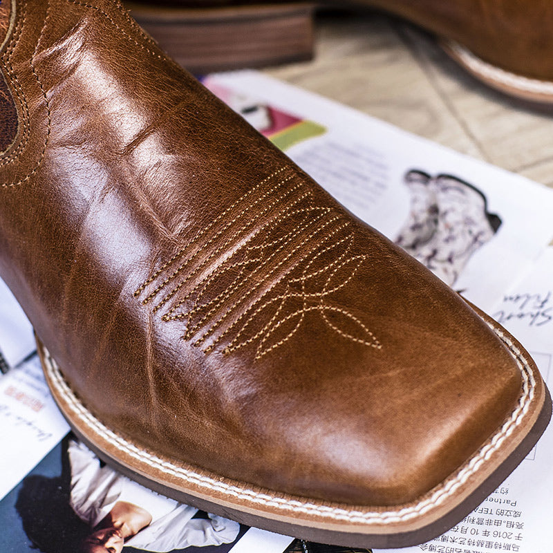 Men's Cowhide Square Toe Western Cowboy Boots