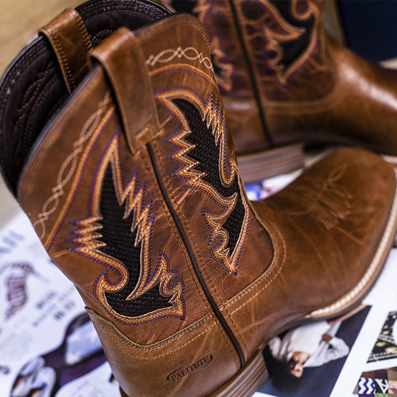 Men's Cowhide Square Toe Western Cowboy Boots