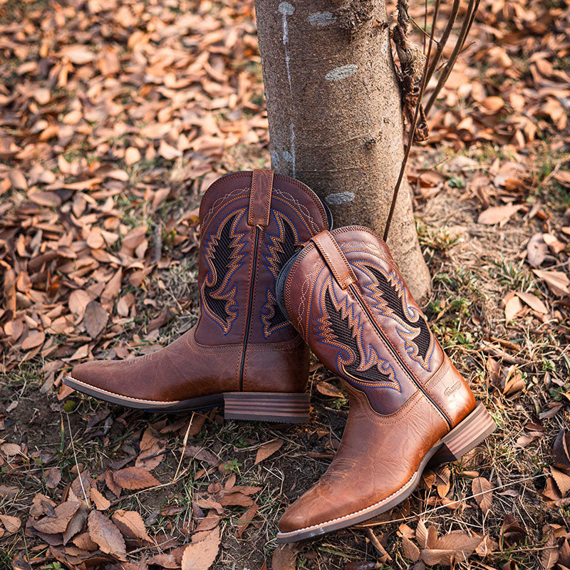 Men's Cowhide Square Toe Western Cowboy Boots