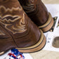 Men’s Western Cowboy Boots Chestnut Leather Classic Square Toe Popular Style