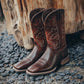 Men’s Western Cowboy Boots Chestnut Leather Classic Square Toe Popular Style