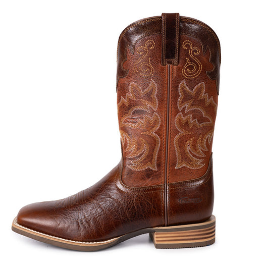 Men’s Western Cowboy Boots Chestnut Leather Classic Square Toe Popular Style
