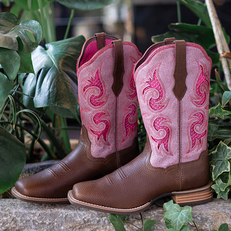 Pink Square Toe Cowgirl Boots – Fashionable Comfort for Women