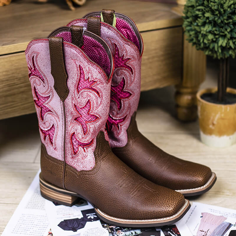 Pink Square Toe Cowgirl Boots – Fashionable Comfort for Women