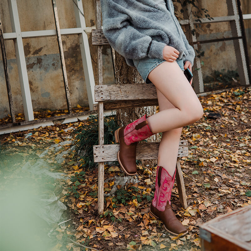 Pink Square Toe Cowgirl Boots – Fashionable Comfort for Women