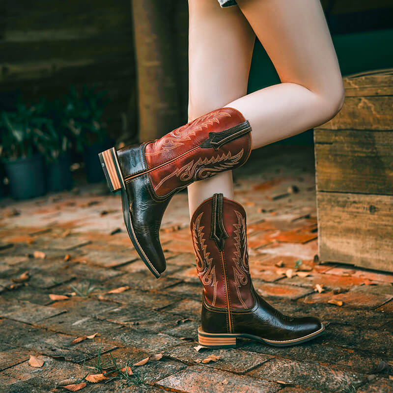 Red Leather Cowboy Boots for Women Comfortable Stylish Western Boots