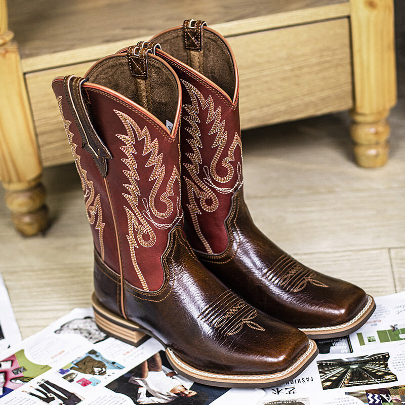 Red Leather Cowboy Boots for Women Comfortable Stylish Western Boots