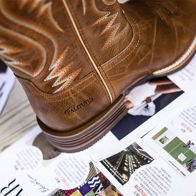 Traditional Men’s Western Cowboy Boots Square Toe