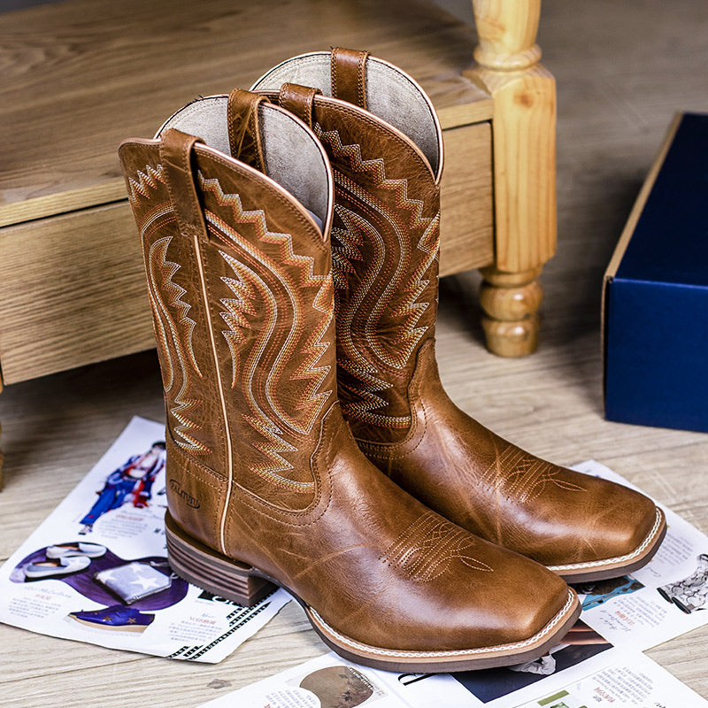 Traditional Men’s Western Cowboy Boots Square Toe