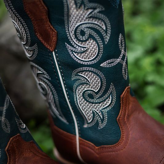 Women’s Western Mid Calf Cowboy Boots Embroidered Full Cowhide Leather