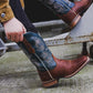 Women’s Western Mid Calf Cowboy Boots Embroidered Full Cowhide Leather