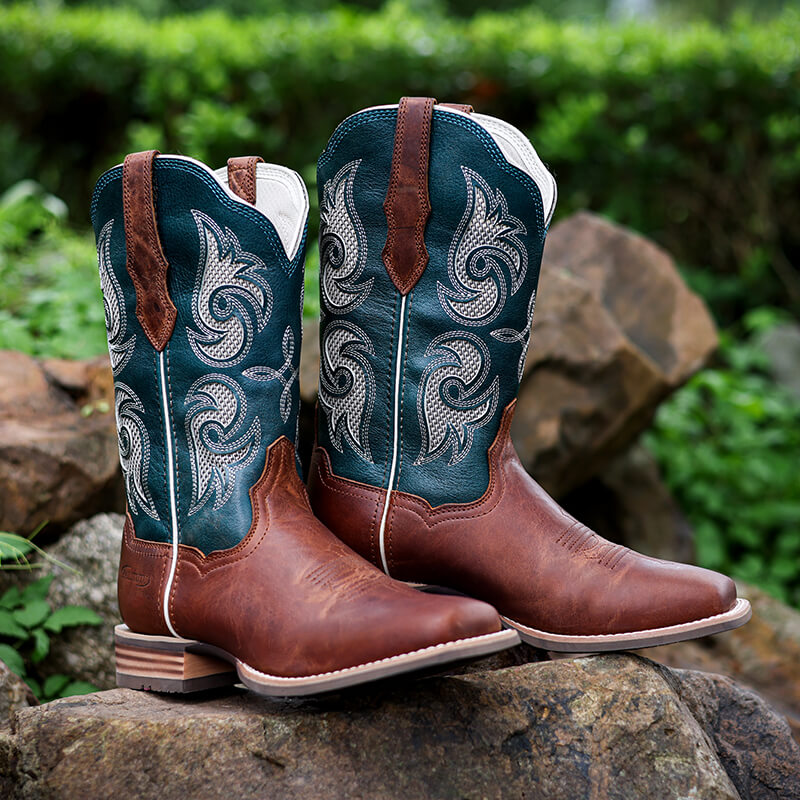 Women’s Western Mid Calf Cowboy Boots Embroidered Full Cowhide Leather